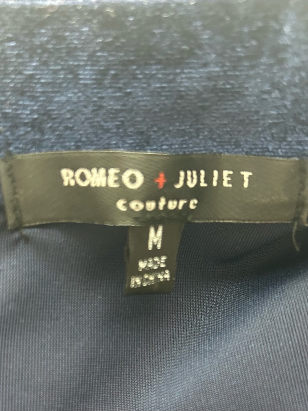 Romeo & Juliet Couture Navy Blue Velvet Long Sleeve Dress with Black Lace Trim - Picture 3 of 5